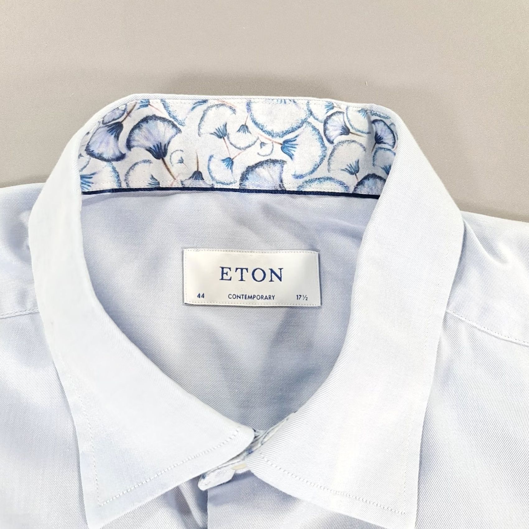 Eton Etón Mens Shirt Blue 17.5 Formal Dress Shirt Long Sleeve Button Up Slim 100% Cotton Regular 44cm Collar Point Mens Size US XXL / EU 58 / 5 - 3 Thumbnail