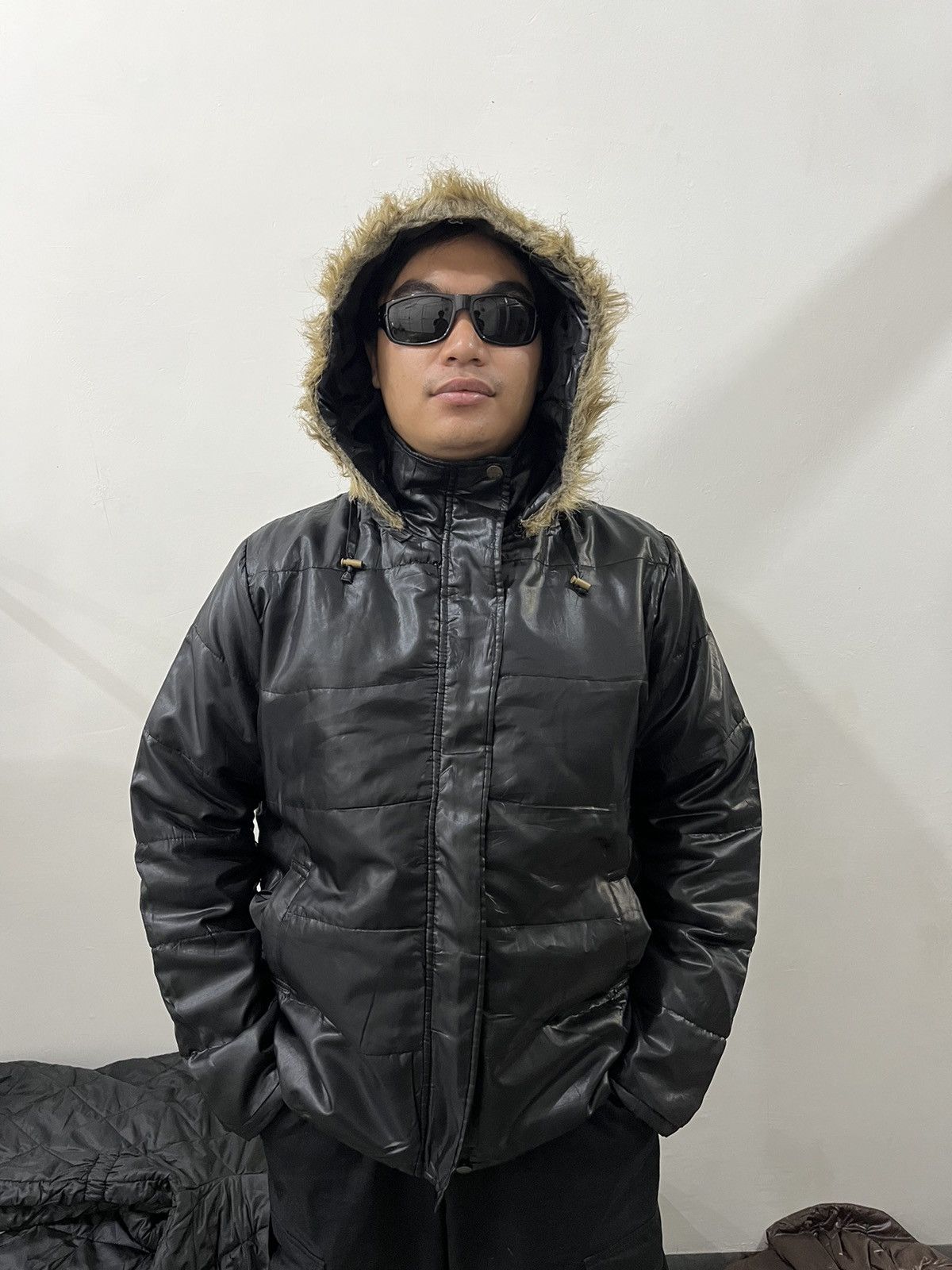 00s leather fur jacket LGB 14th y2k