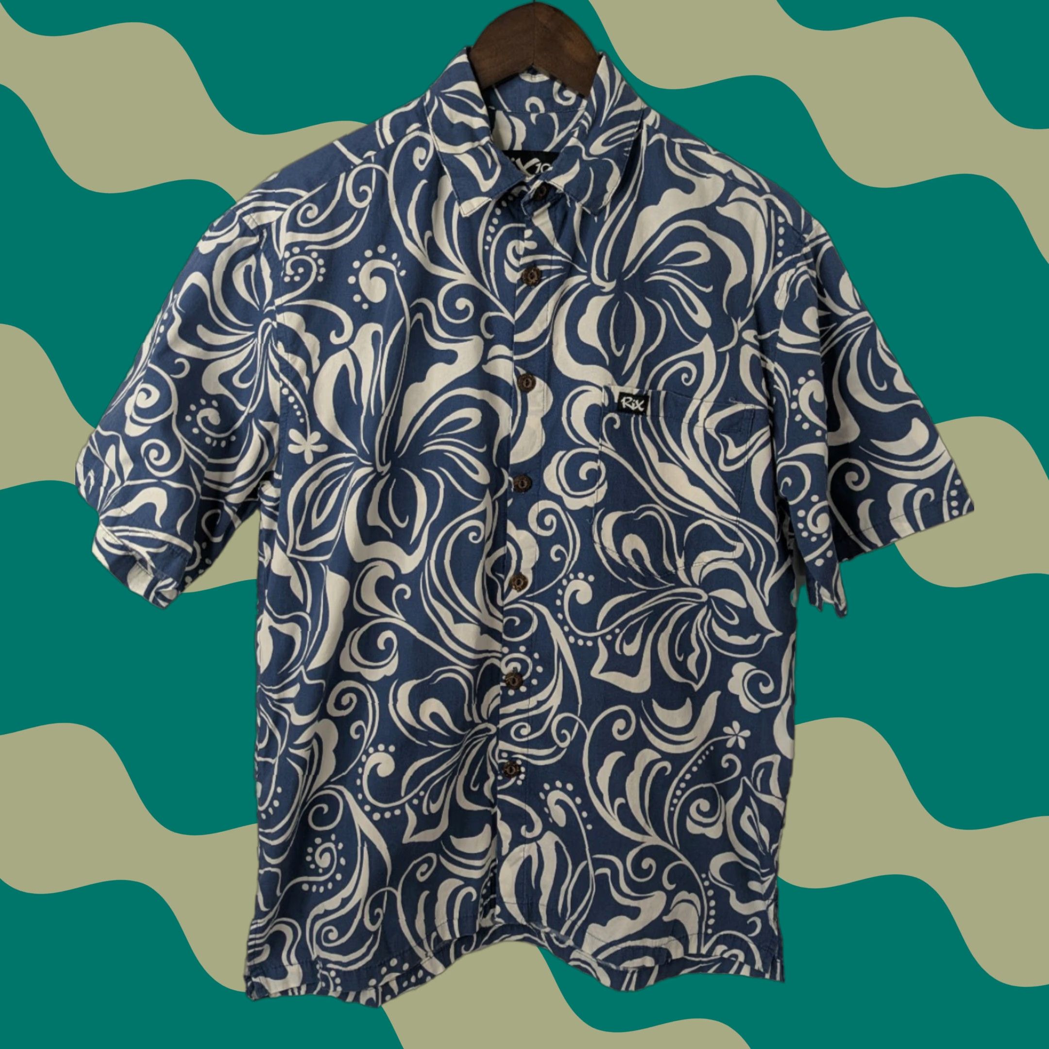 RIXO VINTAGE RIX Shirt Small Blue Floral 100% Cotton Made in Hawaii Tropical Mens Button-Up Short Sleeve Hawaiian Size US S / EU 44-46 / 1 - 1 Thumbnail