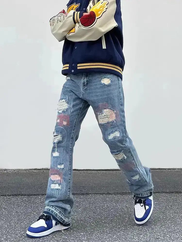 Japanese Brand Loose embroidered hip-hop ripped jeans Size US 30 / EU 46 - 5 Thumbnail