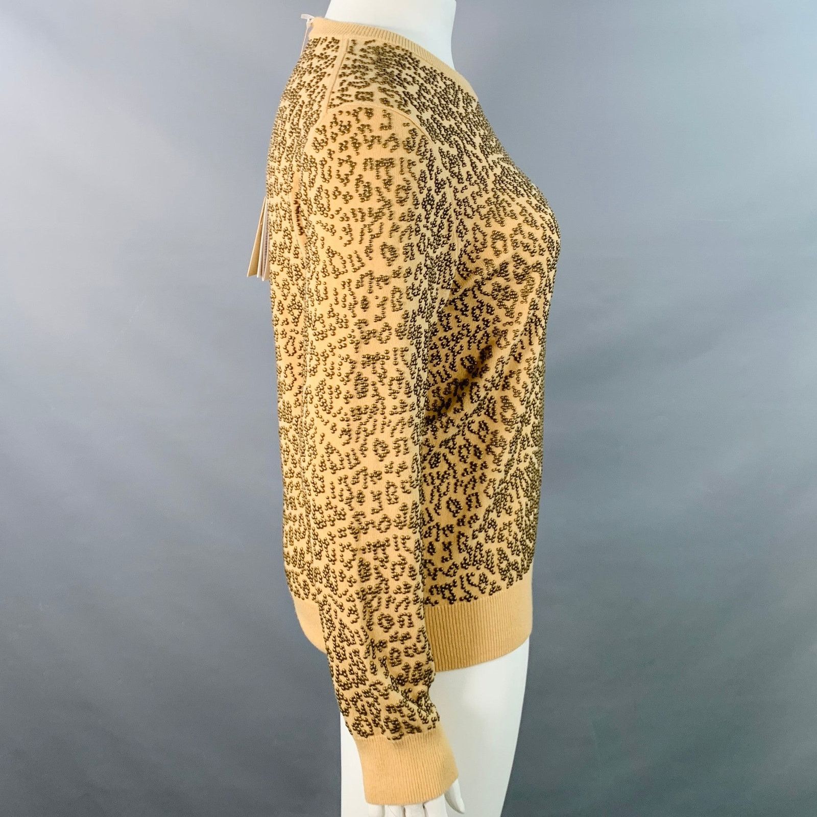 Michael Kors L Tan Copper Cashmere Studded Animal Print Sweater Size L / US 10 / IT 46 - 3 Thumbnail