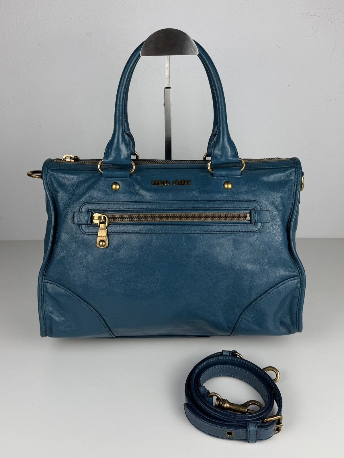 Miu Miu Miu miu vitello lux top zip handbag in turquoise Size ONE SIZE - 1 Thumbnail
