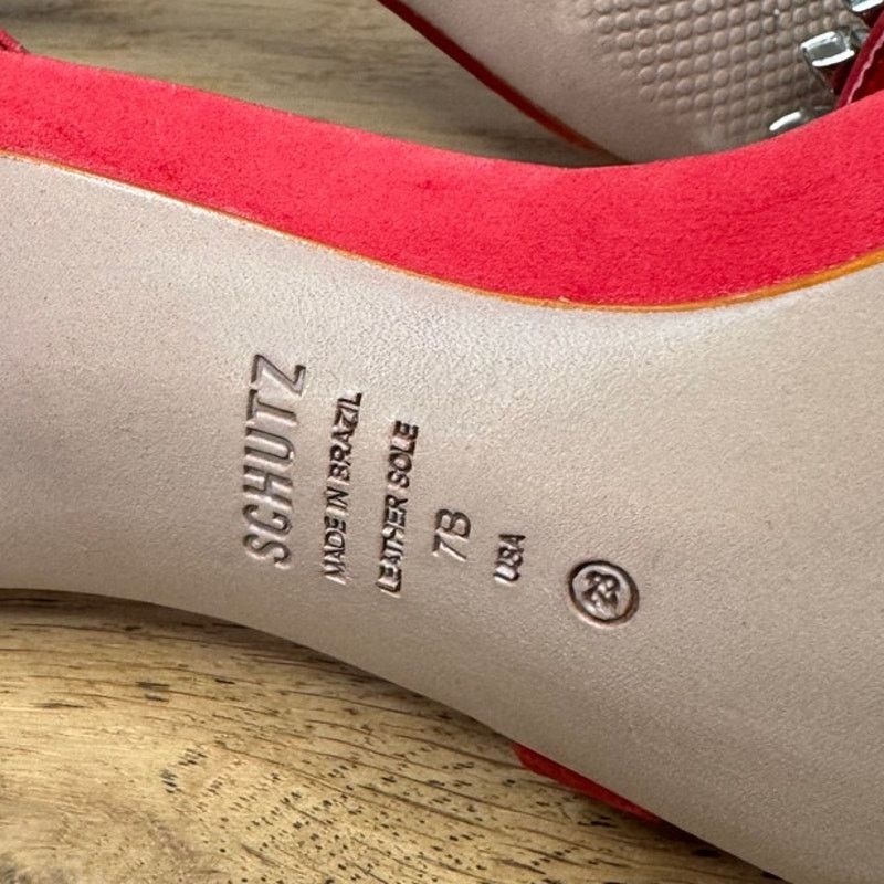 SCHUTZ NEW Schutz Linsey Red Nubuck Sandal Crystal Heels Size US 7 / IT 37 - 11 Thumbnail