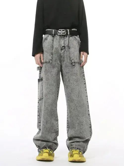 Jean Washed Black Grey Relaxed Wide Leg Hip Hop Jeans Size US 30 / EU 46 - 1 Thumbnail