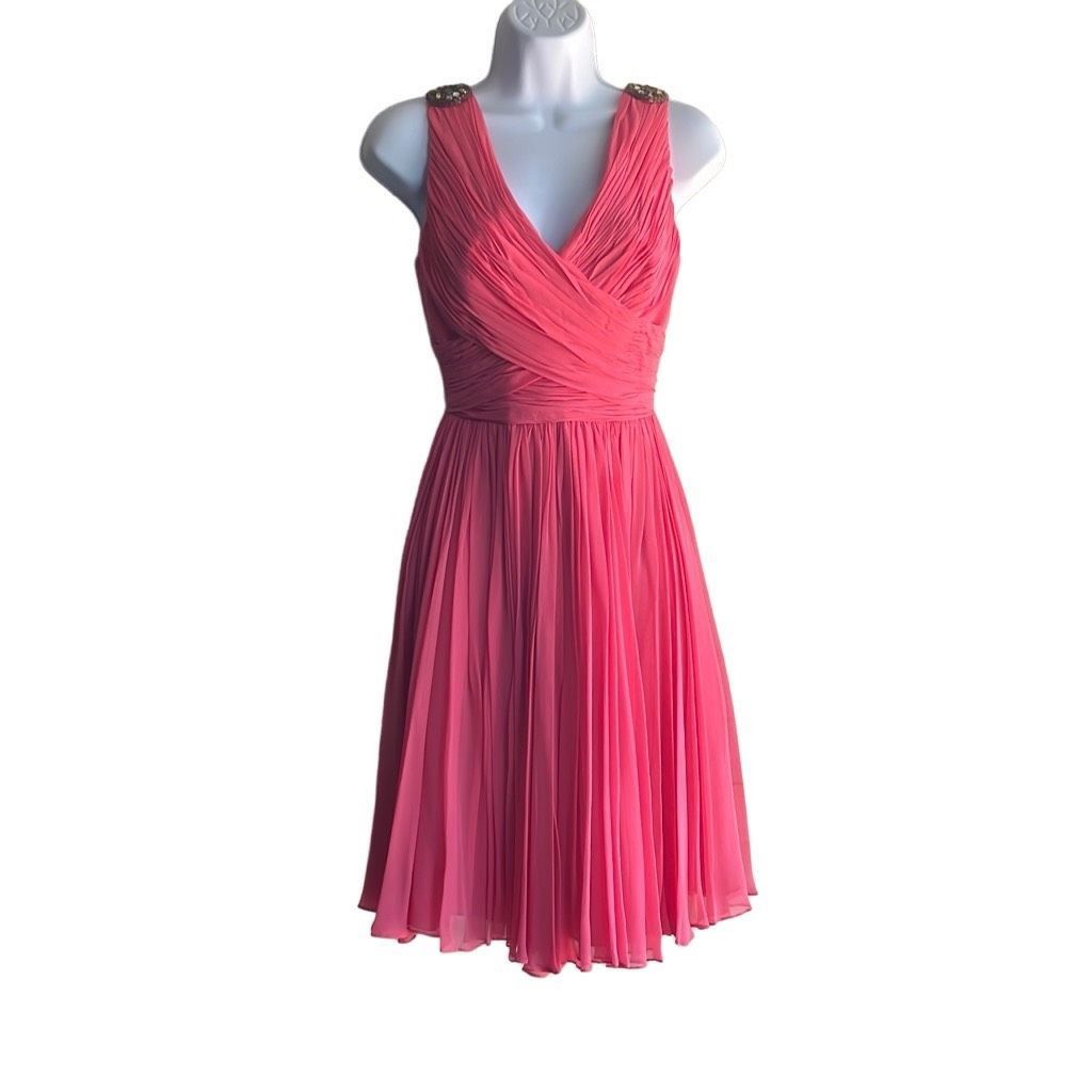 Other Marchesa Notte Womens 8 100% Silk Cocktail Dress Pink Pleate Size M / US 6-8 / IT 42-44 - 1 Thumbnail
