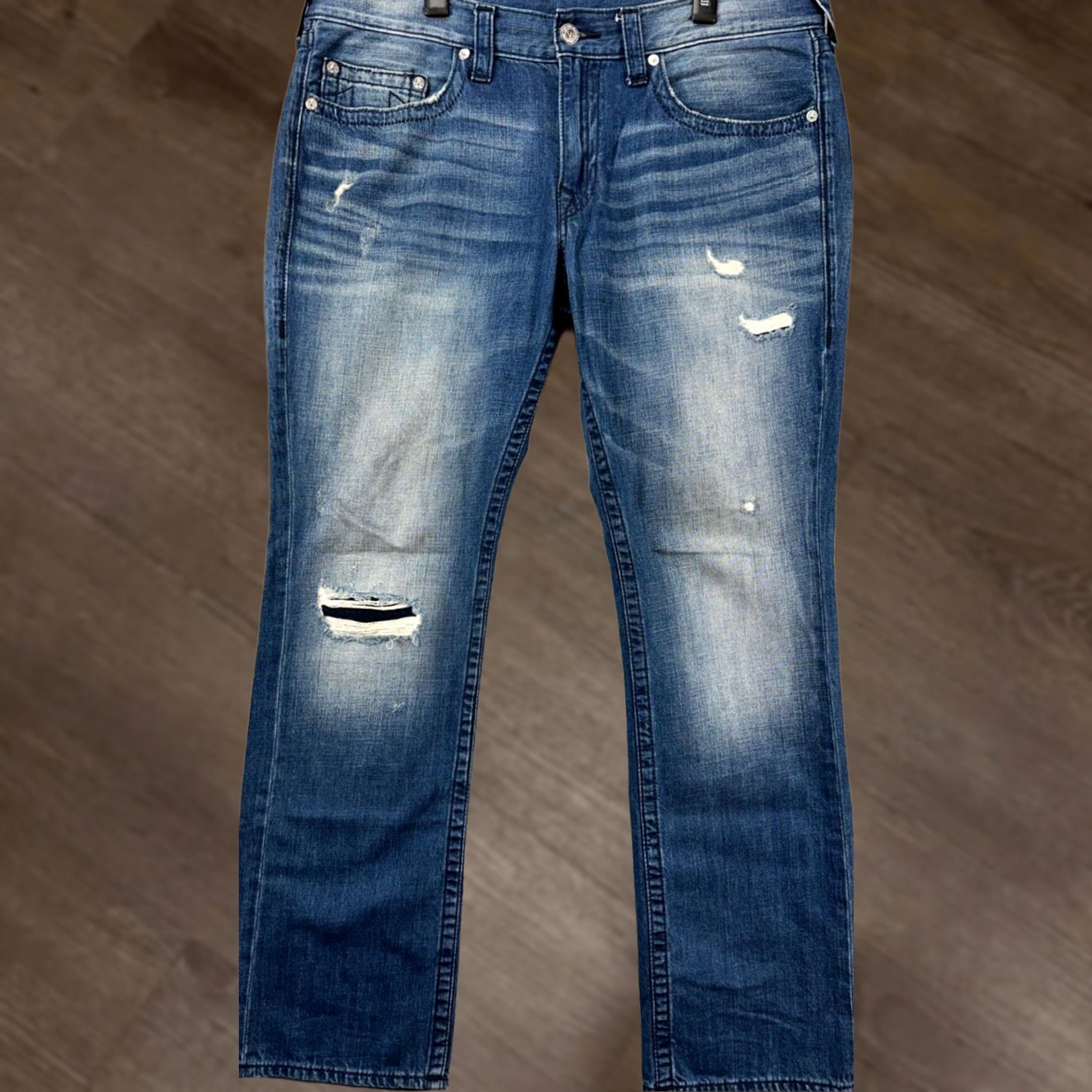 True Religion True Religion Jeans Mens 38 Blue Distressed Straight Denim Pocket Zipper Button Cap Size US 38 / EU 54 - 1 Thumbnail