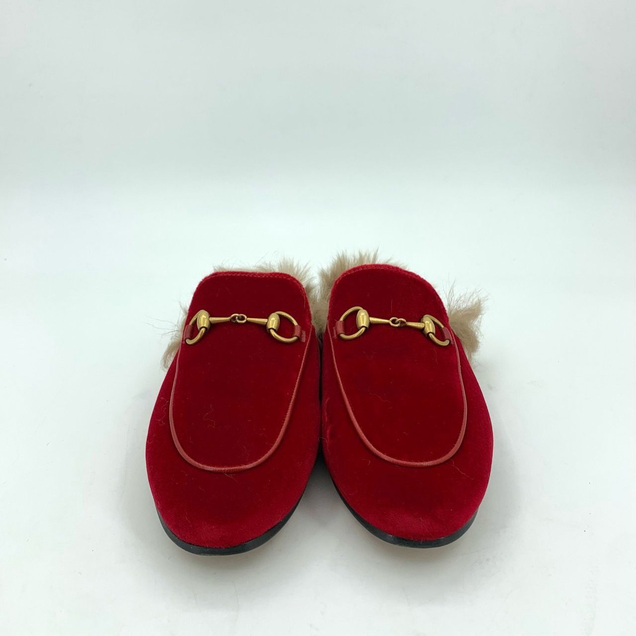Gucci Gucci Womens Red Velvet & Fur Horsebit Mule Loafers Size 35 Size US 5 / IT 35 - 7 Thumbnail