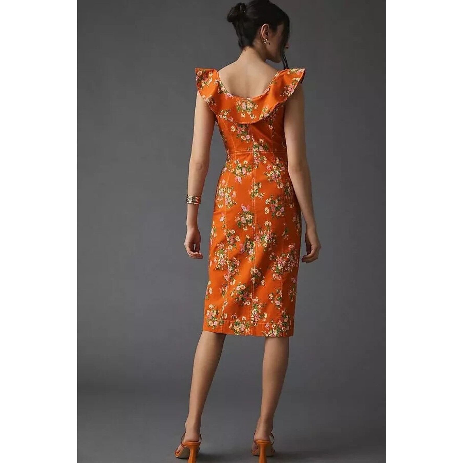 Anthropologie Anthropologie Buttondown Magic Fabric Midi Orange Dress XXSP Size XXS / US 00 / IT 34 - 2 Thumbnail