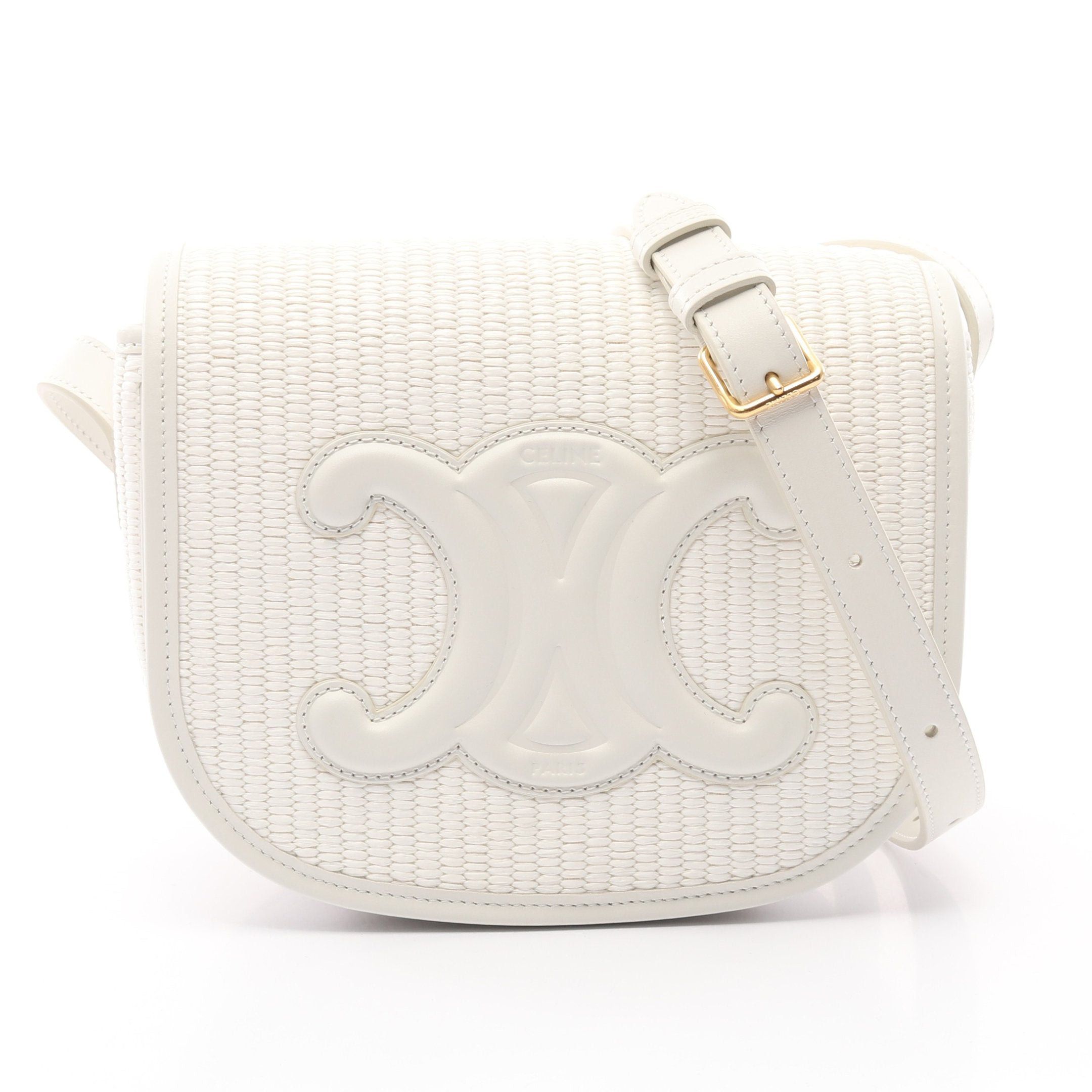 Celine Celine Folco Cuill Triomphe Shoulder Bag Straw Leather White Size ONE SIZE - 1 Thumbnail