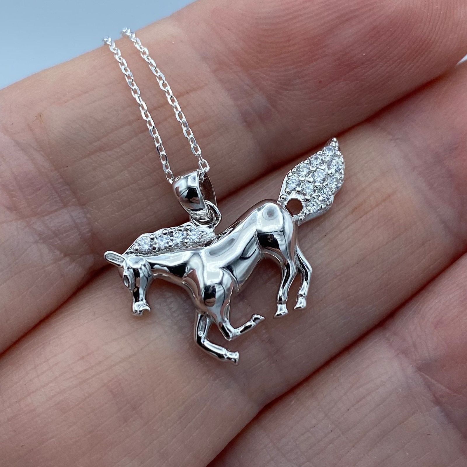 The Unbranded Brand Sterling Silver CZ Horse Pendant Necklace Size ONE SIZE - 1 Thumbnail