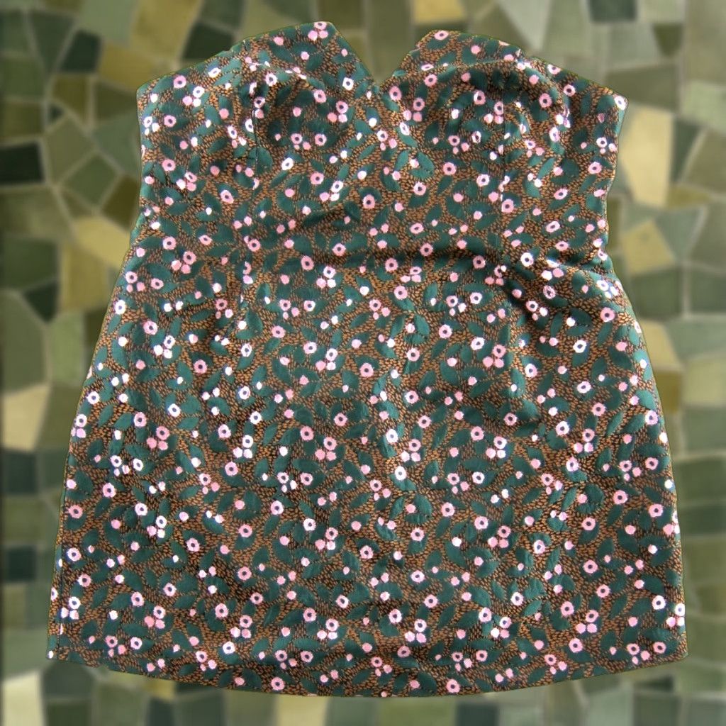 Eva Franco Anthropologie Green Pink Floral Sweetheart Bustier Strapless  Dress 22W