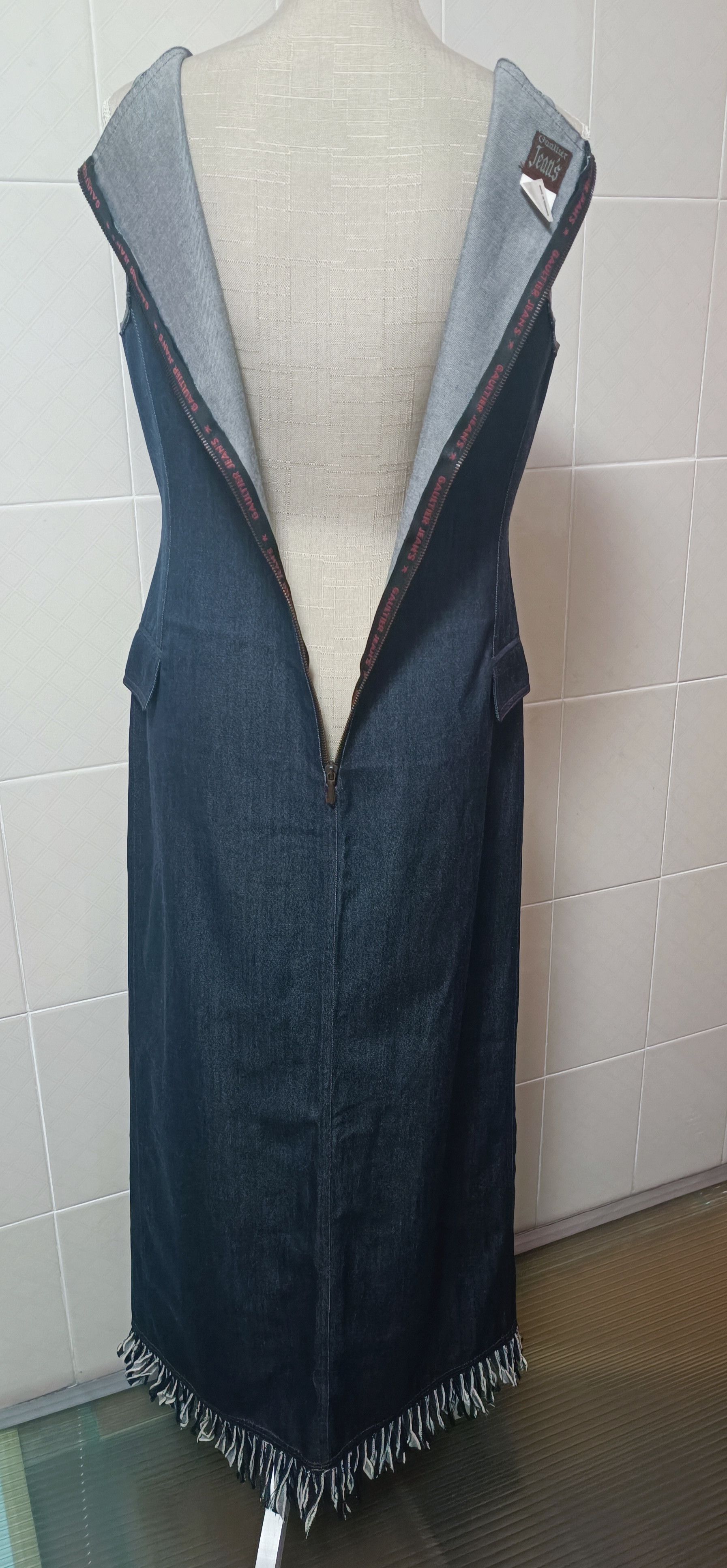 Jean Paul Gaultier Fall 1992- GaultierJeans - Fringed denim long dress Size L / US 10 / IT 46 - 25 Thumbnail