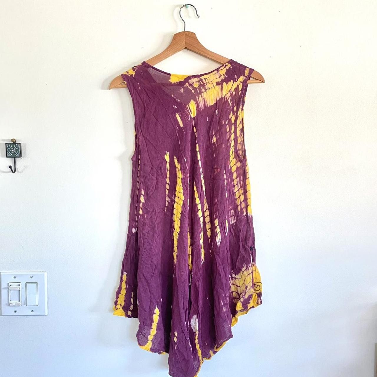 Vintage BOHEMIAN TIE DYE SUNFLOWER GOLD BURGUNDY DRESS MINI FLOWY Size ONE SIZE - 7 Thumbnail