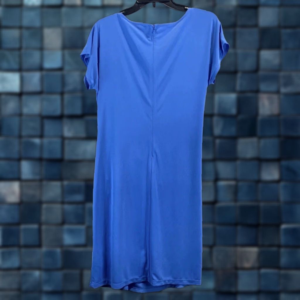 Ralph Lauren NEW Lauren by Ralph Lauren Short Sleeve Ruched Sheath Dress Size 14 Women Blue - Classic Stretch Knee Length NWT Size XL / US 12-14 / IT 48-50 - 1 Thumbnail