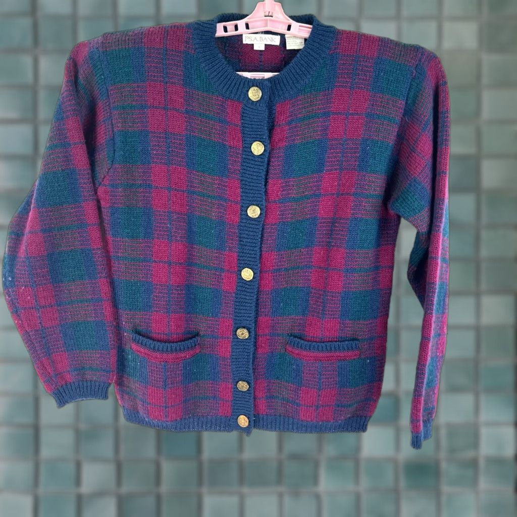 Jos. A. Bank Jos A Banks Cardigan Button Plaid Wool Sweater Womens Size S Blue Maroon Pockets Size S / US 4 / IT 40 - 1 Thumbnail