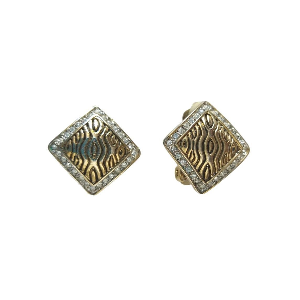 The Unbranded Brand Vintage Women's Earrings Gold Plated Rhinestones Square Clip Size ONE SIZE - 2 Thumbnail