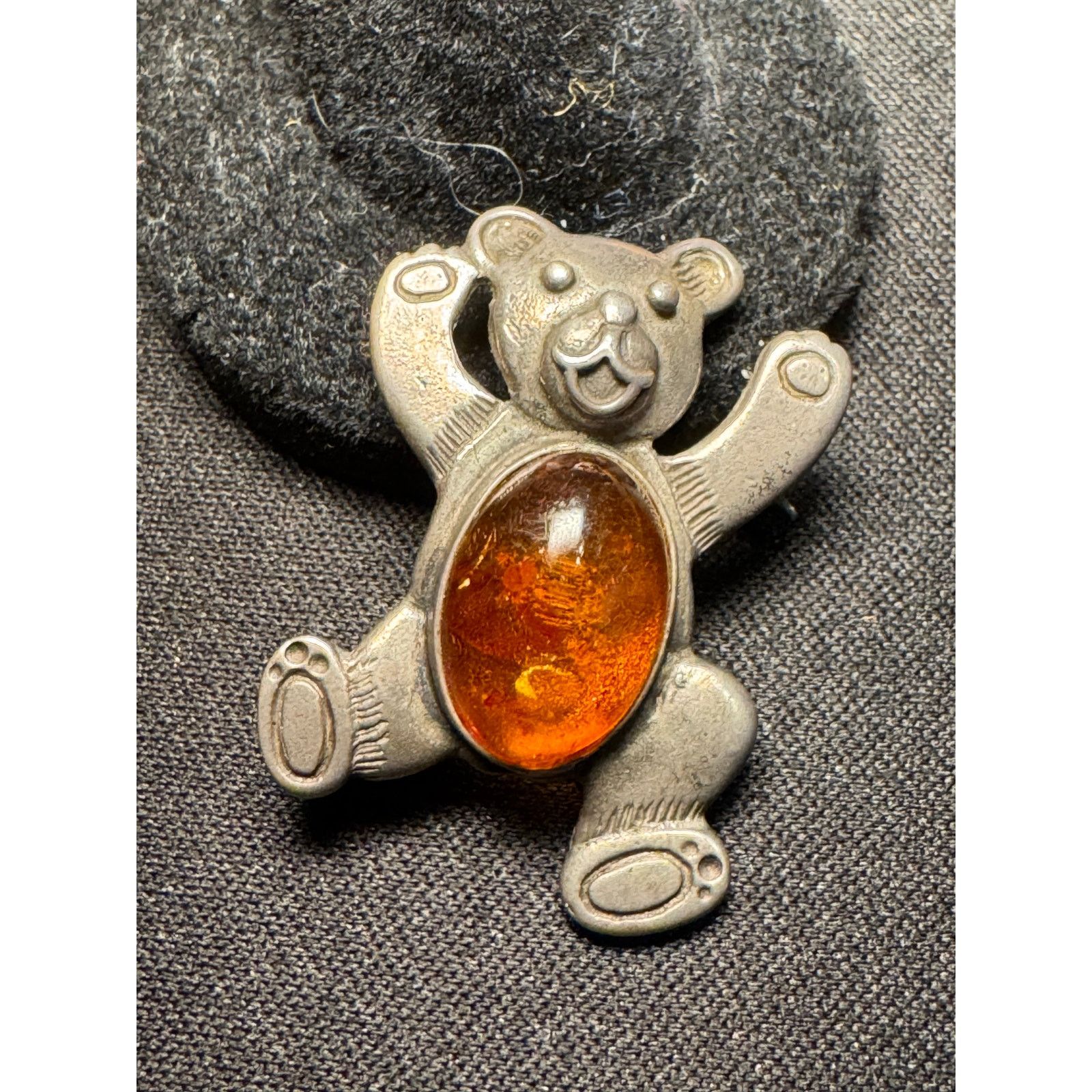 Other Vintage 925 Tested Silver Amber Teddy Bear Brooch 1.5in Size ONE SIZE - 1 Thumbnail