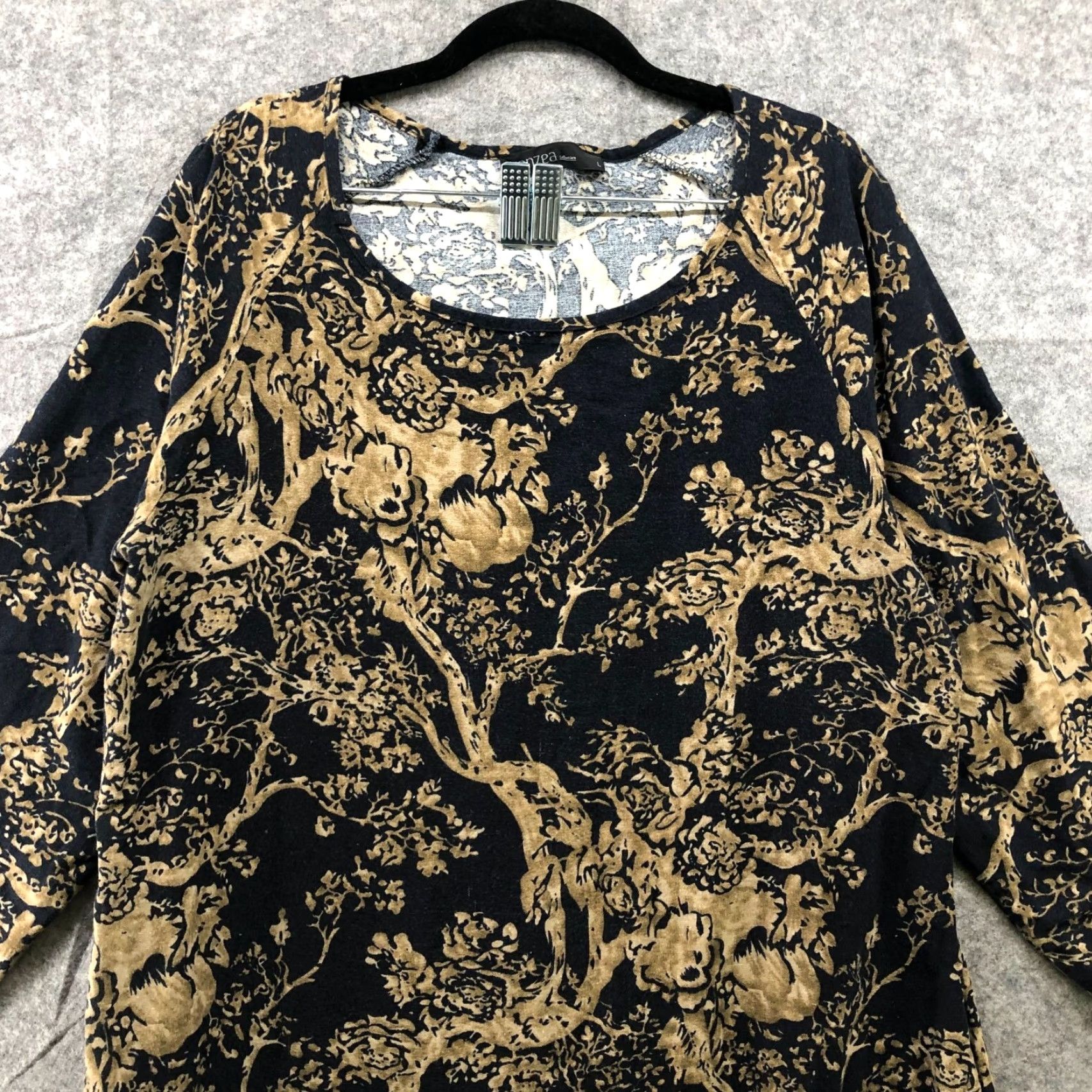 Vintage ZANZEA Dress Womens Black Brown Tree Print Shift Midi Bohemian Lightweight 3/4 Sleeve Crewneck L Large Regular Cotton Muslin Size L / US 10 / IT 46 - 3 Thumbnail