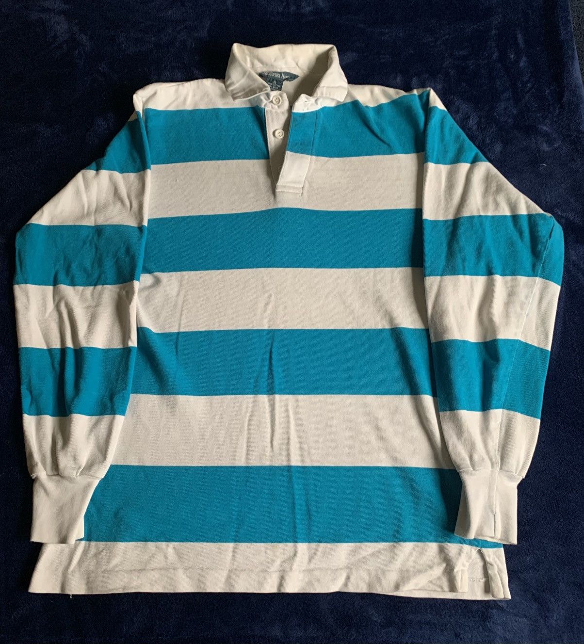 Other White Blue Cyan Striped Polo Sweater Vintage Fashion Street Size US M / EU 48-50 / 2 - 1 Thumbnail