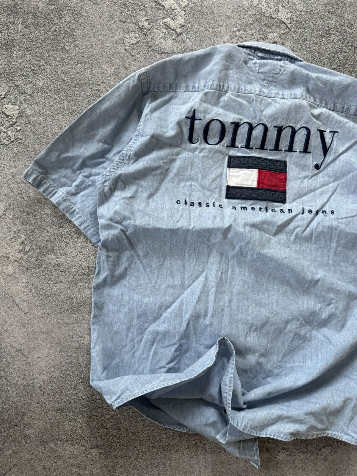 Tommy Hilfiger × Vintage Tommy Hilfiger Wmns vintage denim shirt button up polo tee Size M / US 6-8 / IT 42-44 - 2 Thumbnail