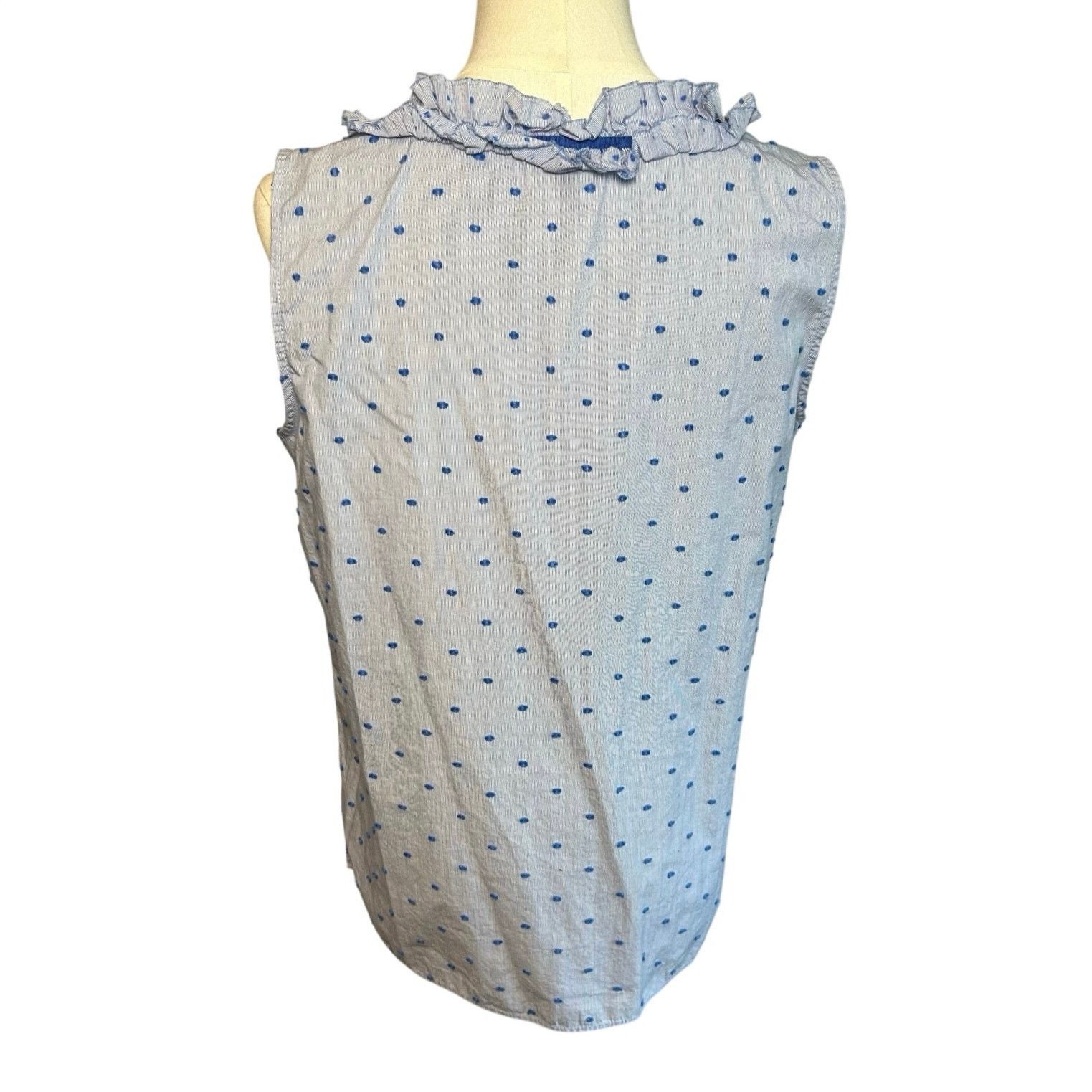 Talbots Talbots Blue Polka Dot Ruffle Collar Tank Top Medium Petite Size M / US 6-8 / IT 42-44 - 3 Thumbnail