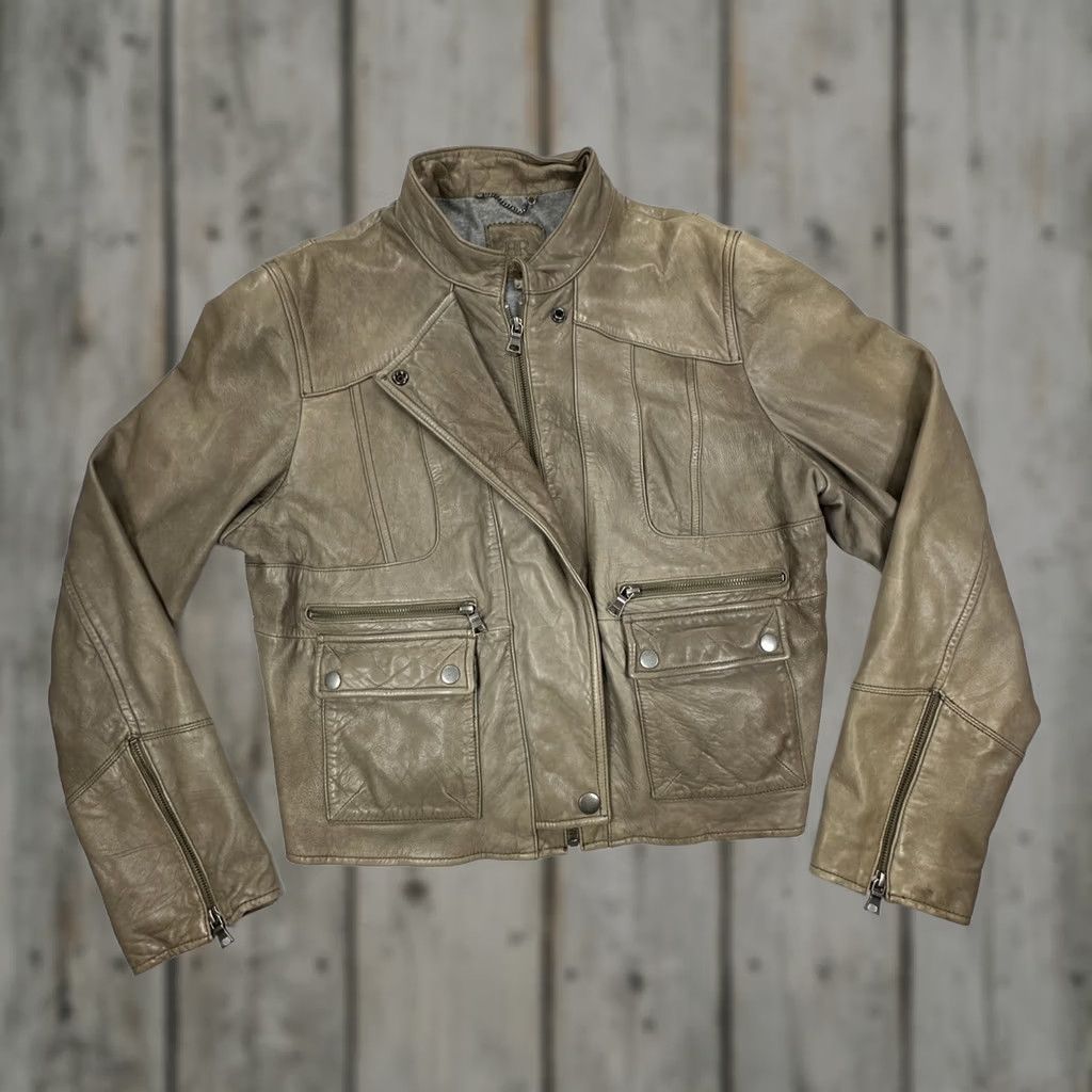 Banana Republic Banana Republic Jacket Women XL Leather Bomber Moto Full Zip Beige Vintage Size XL / US 12-14 / IT 48-50 - 1 Thumbnail