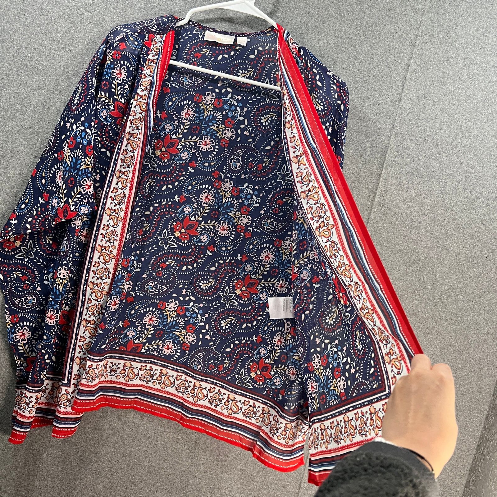 Other Belle by Kim Gravel Border Print Woven Cardigan Navy, Small Size S / US 4 / IT 40 - 5 Thumbnail
