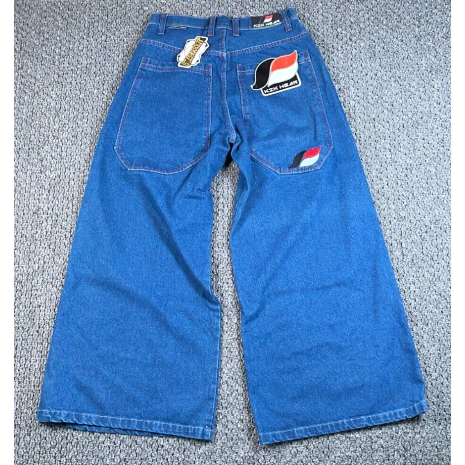 image of Vintage Unworn VTG Y2K Kikwear Extra Wide Leg Jeans Men's 30 Blue Rave Goth 16" Leg Open in White