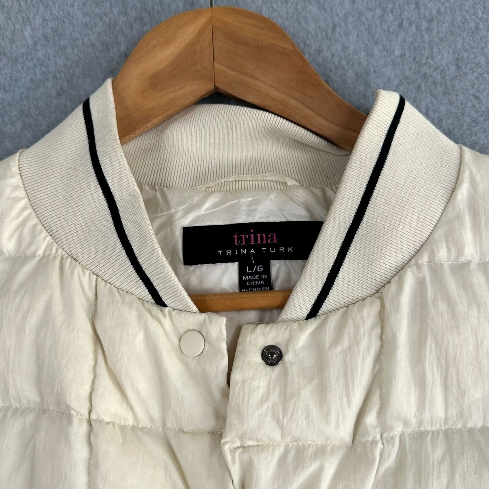 Trina Turk Trina Turk Puffer Jacket Beige Women's L Down Long Sleeve Pockets Size L / US 10 / IT 46 - 4 Thumbnail