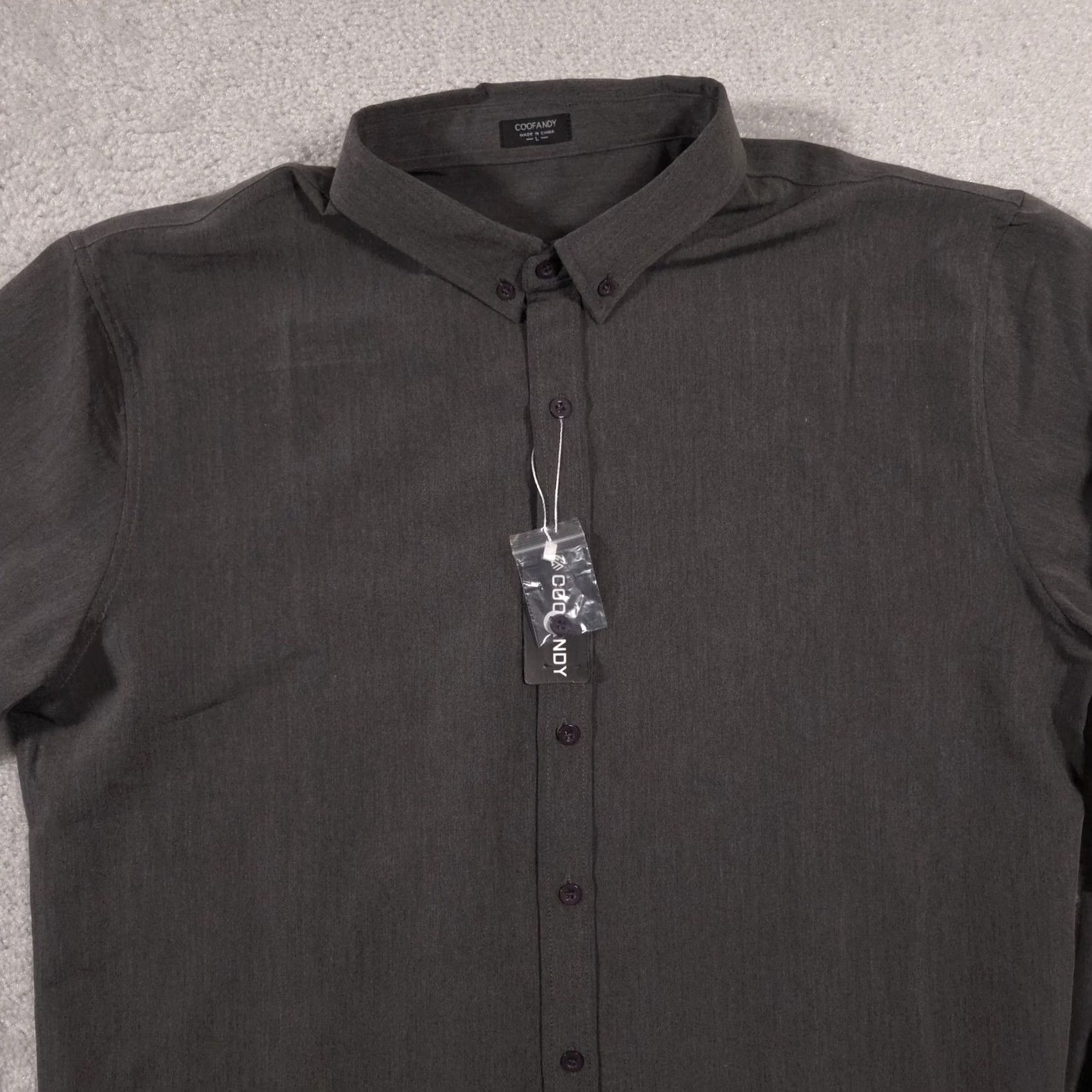 Vintage Coofandy Shirt Mens Large Gray Button Down Long Sleeve Stretch Casual Dress Size US L / EU 52-54 / 3 - 3 Thumbnail