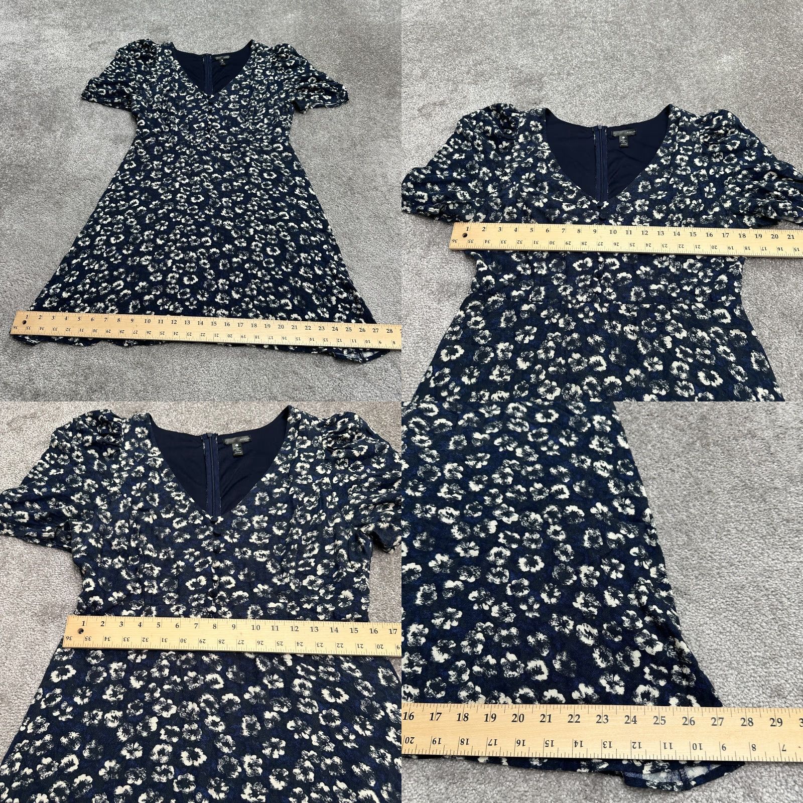 AQUA Aqua Bloomingdale's A-Line Floral Dress Womens Large Navy Blue Puff Sleeve Size L / US 10 / IT 46 - 9 Thumbnail