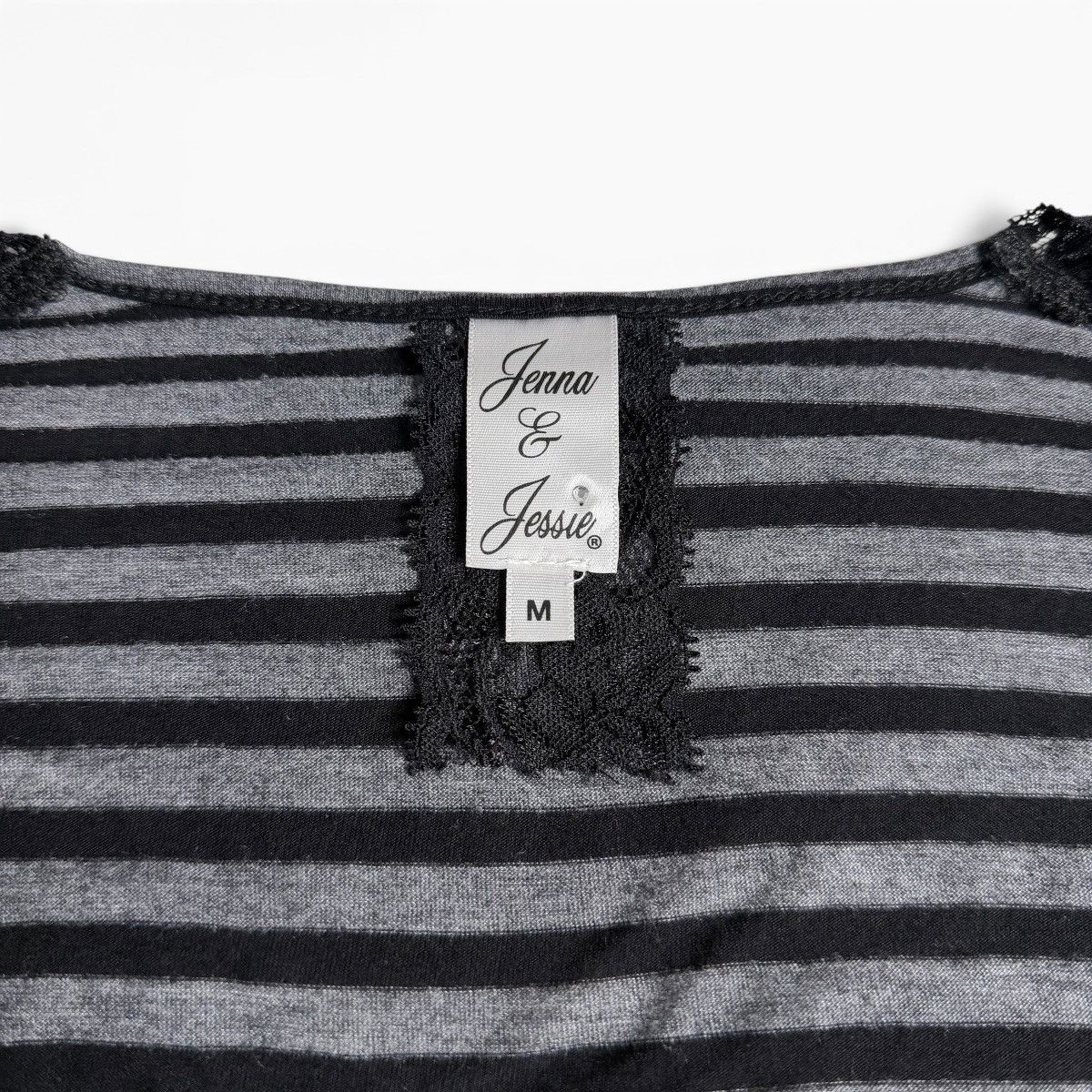 Other Mall Goth Black & Gray Striped Open Front Lace Trim Cardigan Size M / US 6-8 / IT 42-44 - 4 Thumbnail