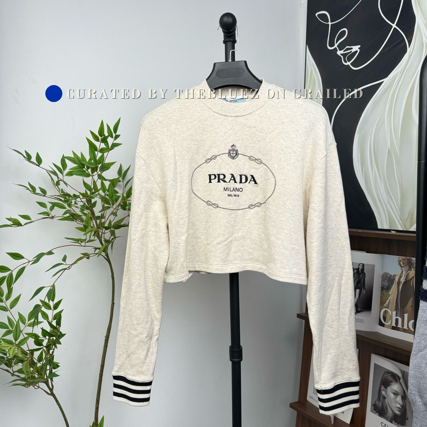 Prada Prada 23SS Beige Logo Embroidered Cropped Sweatshirt XS Size XS / US 0-2 / IT 36-38 - 1 Thumbnail