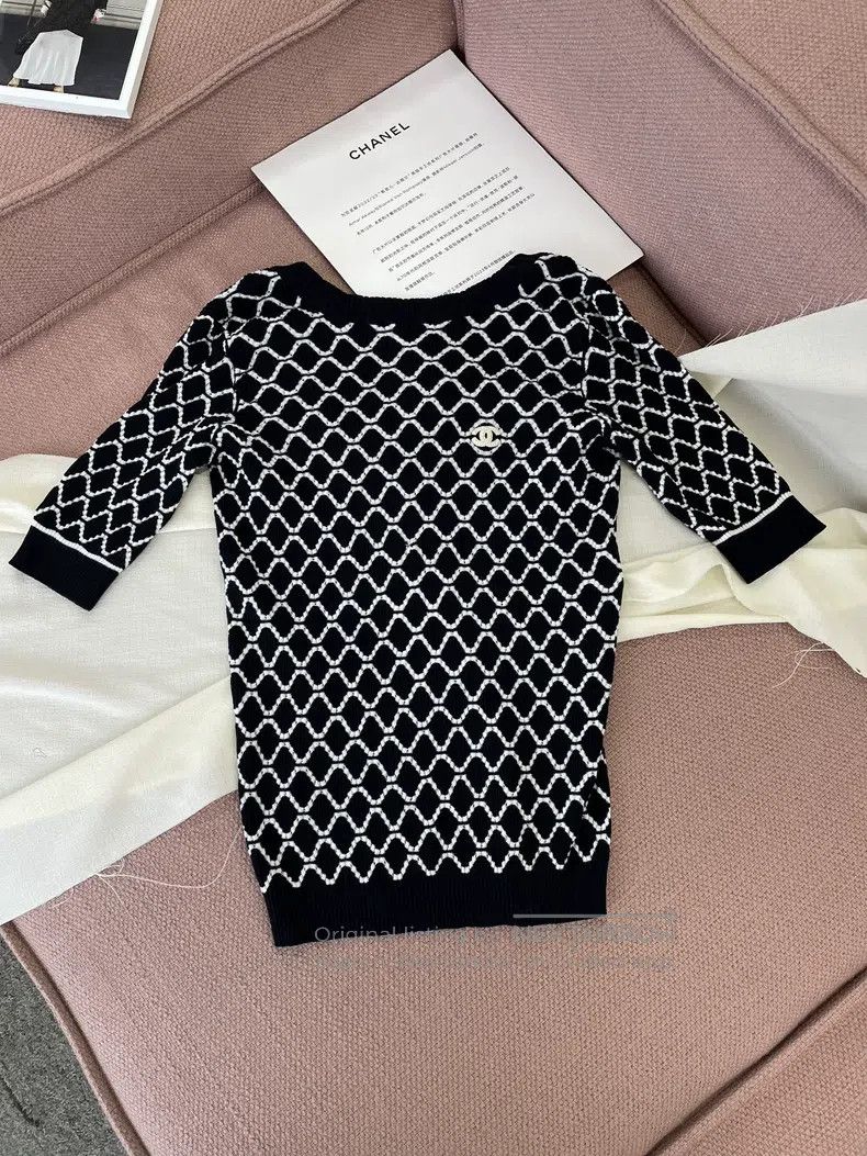 Chanel Chanel Black and white diamond plaid knitted short sleeves Size XXS / US 00 / IT 34 - 1 Thumbnail