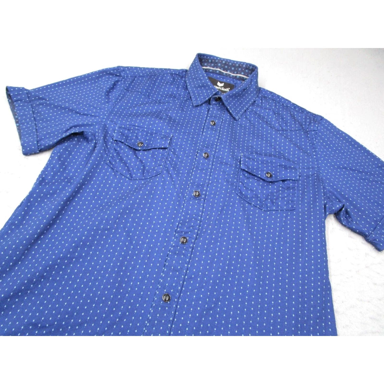 Vintage Buttercloth Mens Large Blue Short Sleeve Button Up Shirt Pearl Snaps Cotton Size US L / EU 52-54 / 3 - 2 Thumbnail