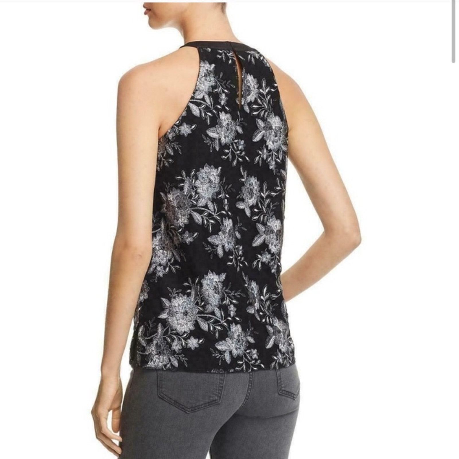 Bloomingdale's Le Gali black silver embroidered lace top small Size S / US 4 / IT 40 - 6 Thumbnail