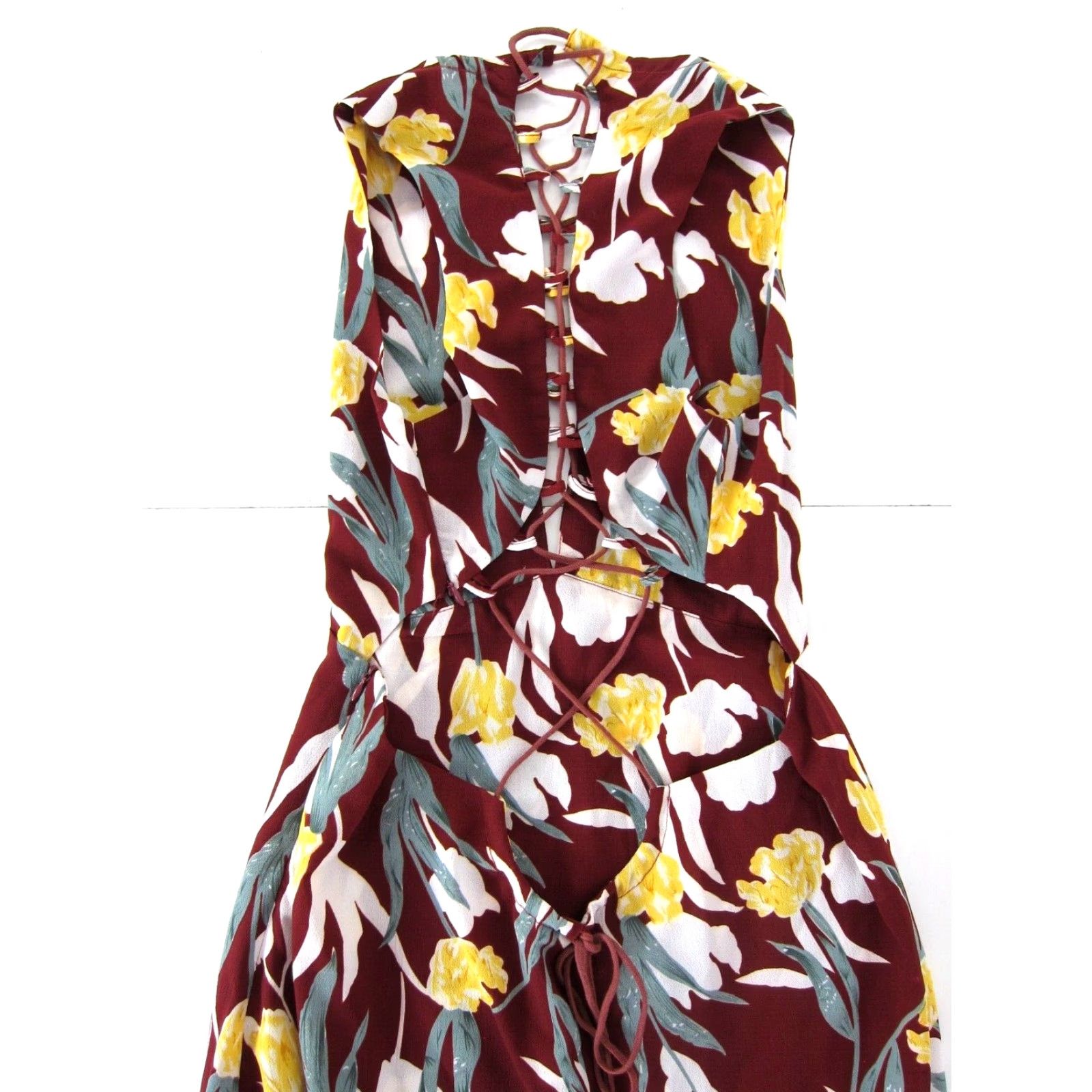 Vintage Nightwalker Floral Maxi Tank Dress L Nightwalker Rayon Red Green Yellow High Neck Long Large Adult Women Size L / US 10 / IT 46 - 5 Thumbnail