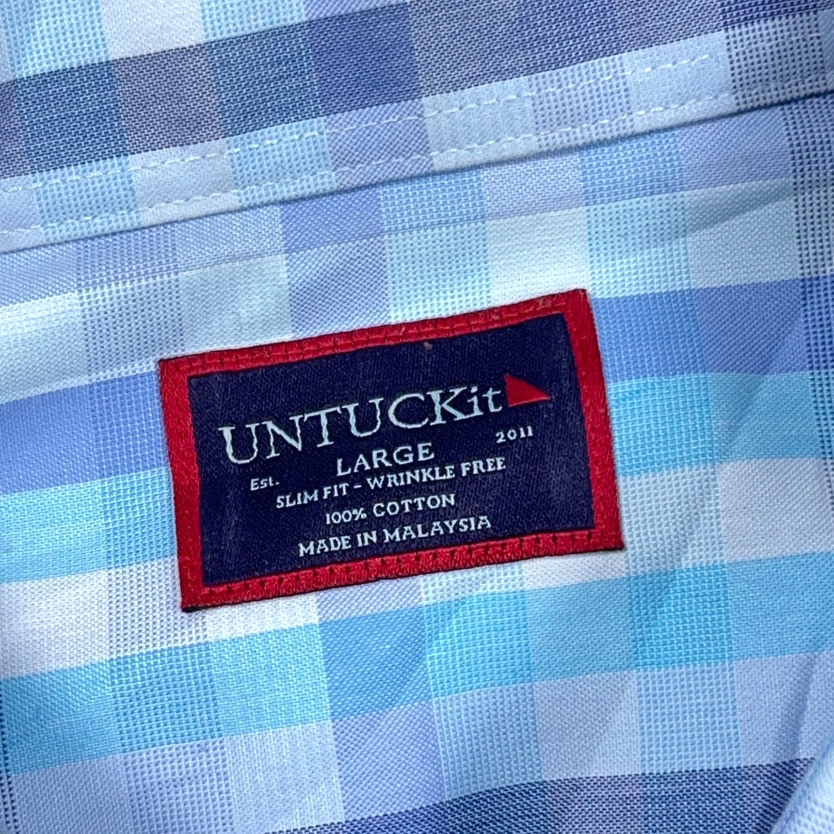 UNTUCKit UNTUCKit Shirt Men Large Blue Slim Fit Button Up Plaid Dress Poplin Casual Size US L / EU 52-54 / 3 - 3 Thumbnail