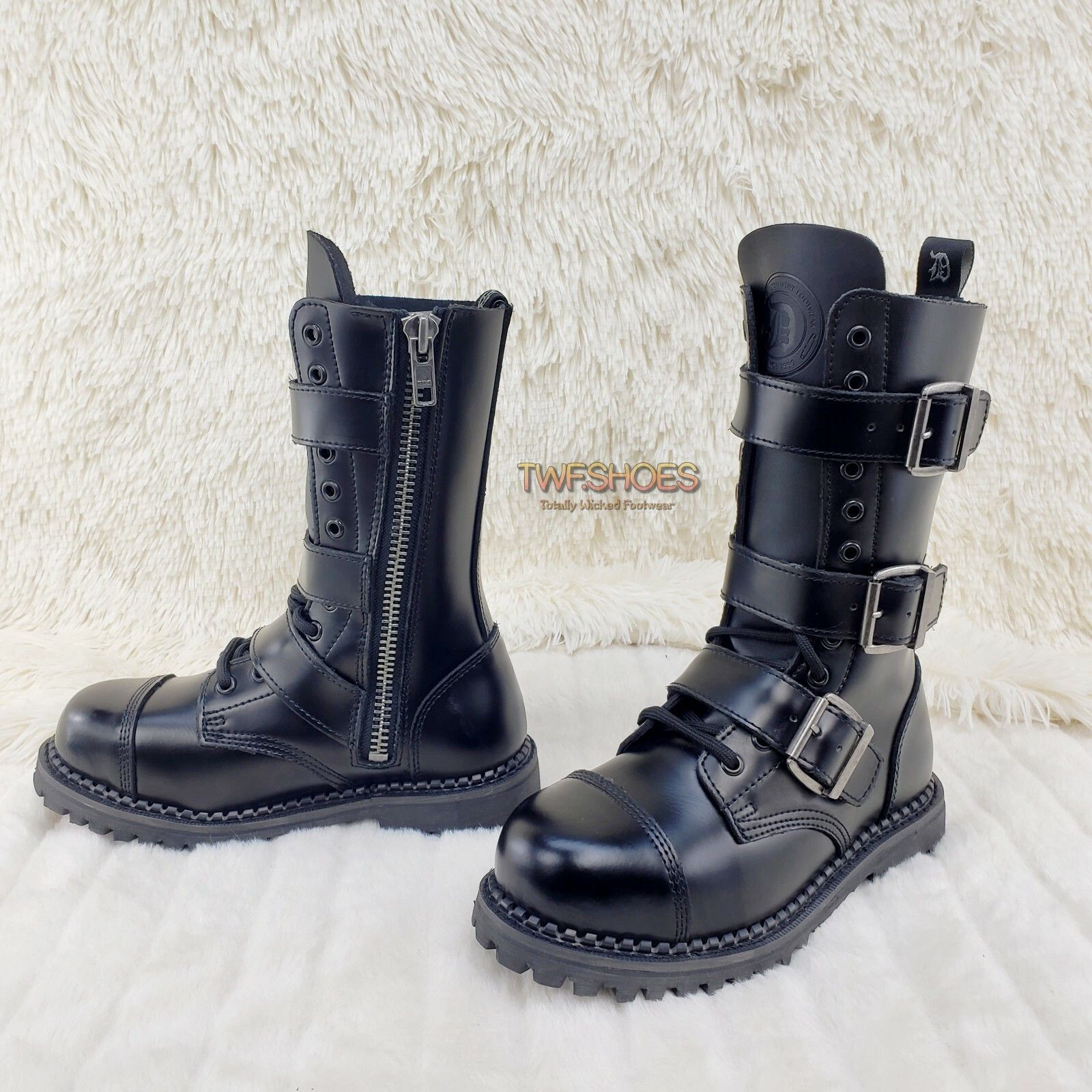 Demonia Cult DEMONIA Riot 12 Goth Combat Biker Steel Toe Ankle Boots Blac Size US 7 / EU 40 - 7 Thumbnail