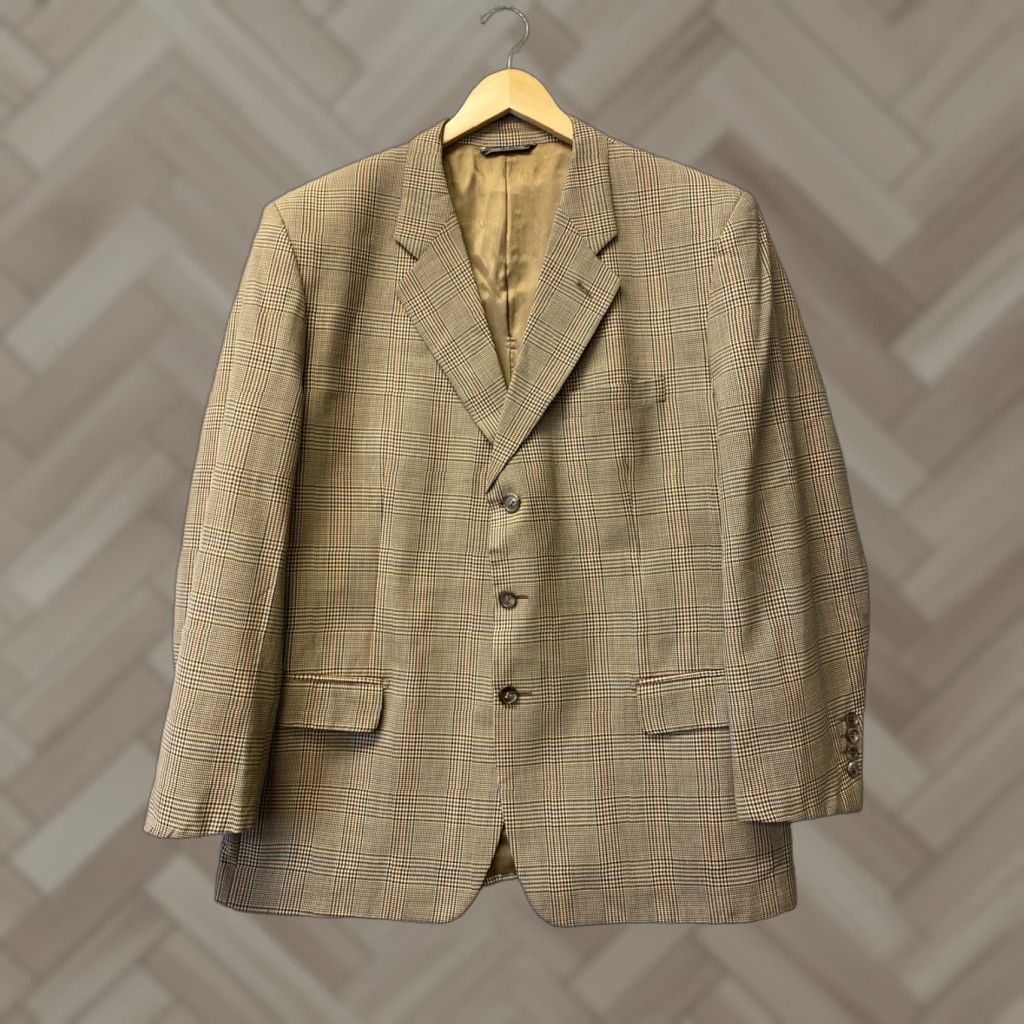 MENS BUGATTI PLAID BLAZER 42R EU 56 LIGHT BROWN WOOL SPORT COAT TUXEDO