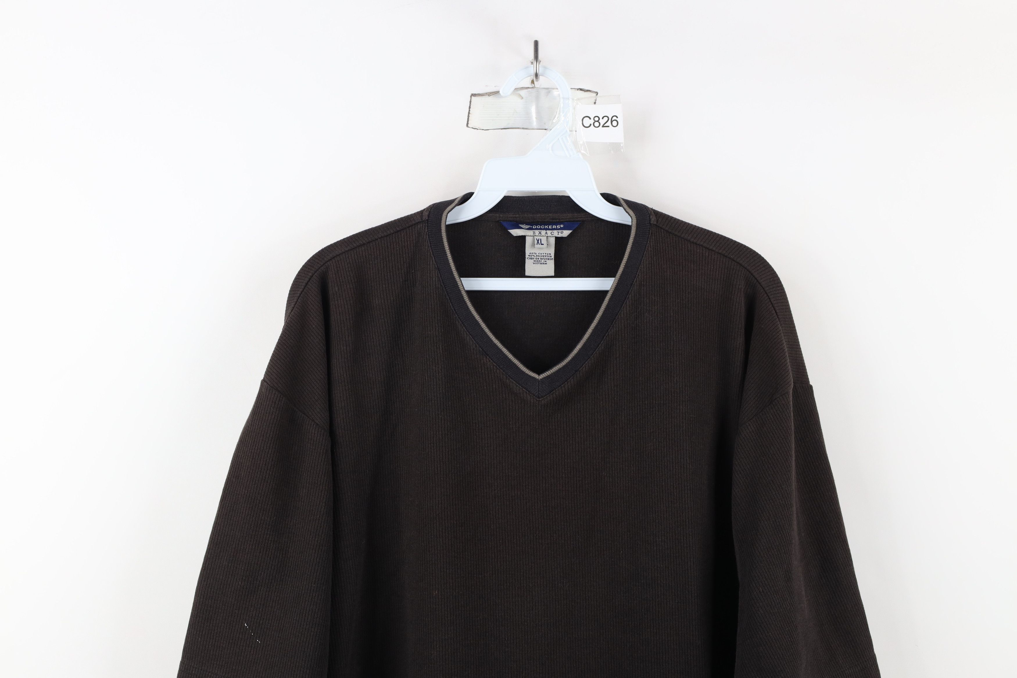 Vintage Vintage 90s Streetwear Faded Ribbed Knit V-Neck T-Shirt Size US XL / EU 56 / 4 - 2 Thumbnail