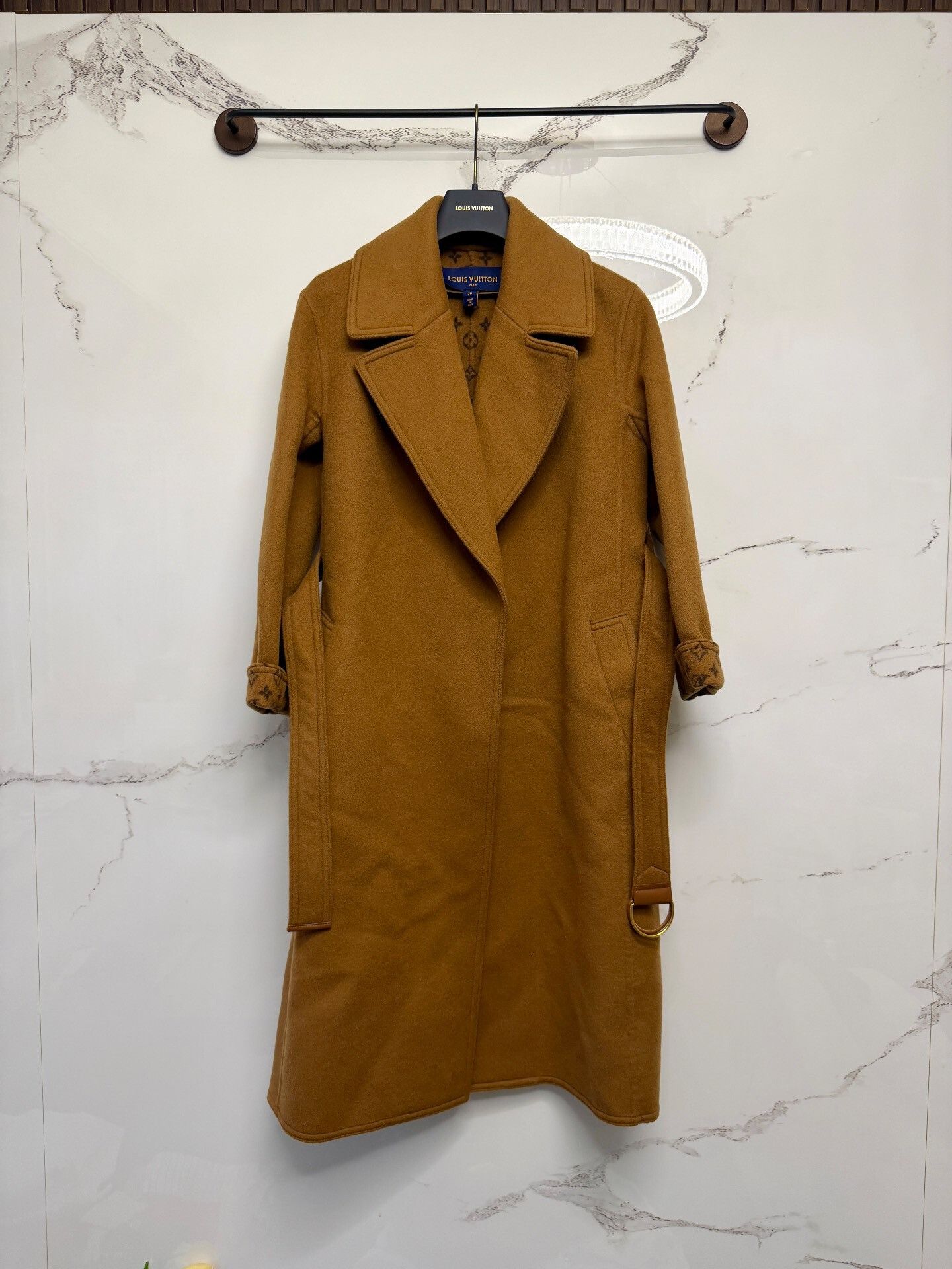 louis vuitton brown wool printed coat