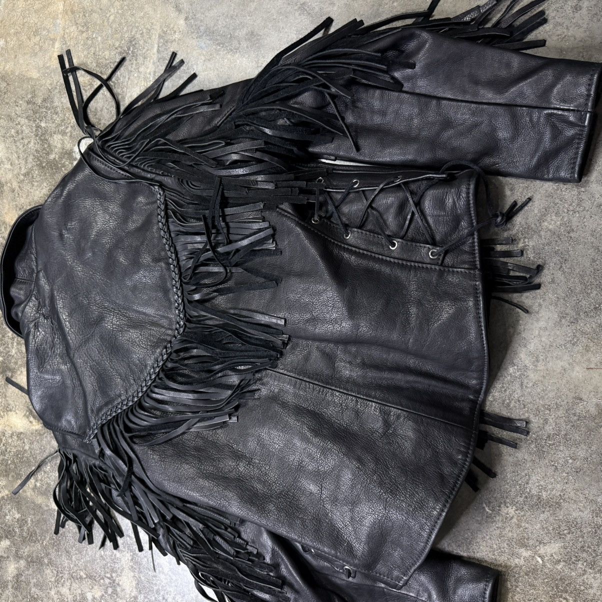 Vintage vintage black leather fitted zip up tassel fringe jacket Size US S / EU 44-46 / 1 - 5 Thumbnail