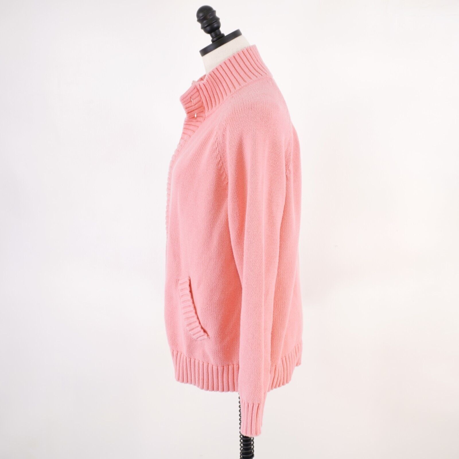 Croft & Barrow Croft & Barrow Pink Knit Full Zip Button Up Large Cotton Moc Size L / US 10 / IT 46 - 4 Thumbnail