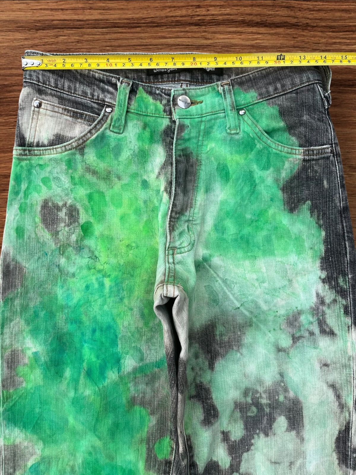 Vintage × Wrangler Vintage Wrangler Green Paint Tye Die Straight Leg Jeans Size US 28 / EU 44 - 12 Thumbnail