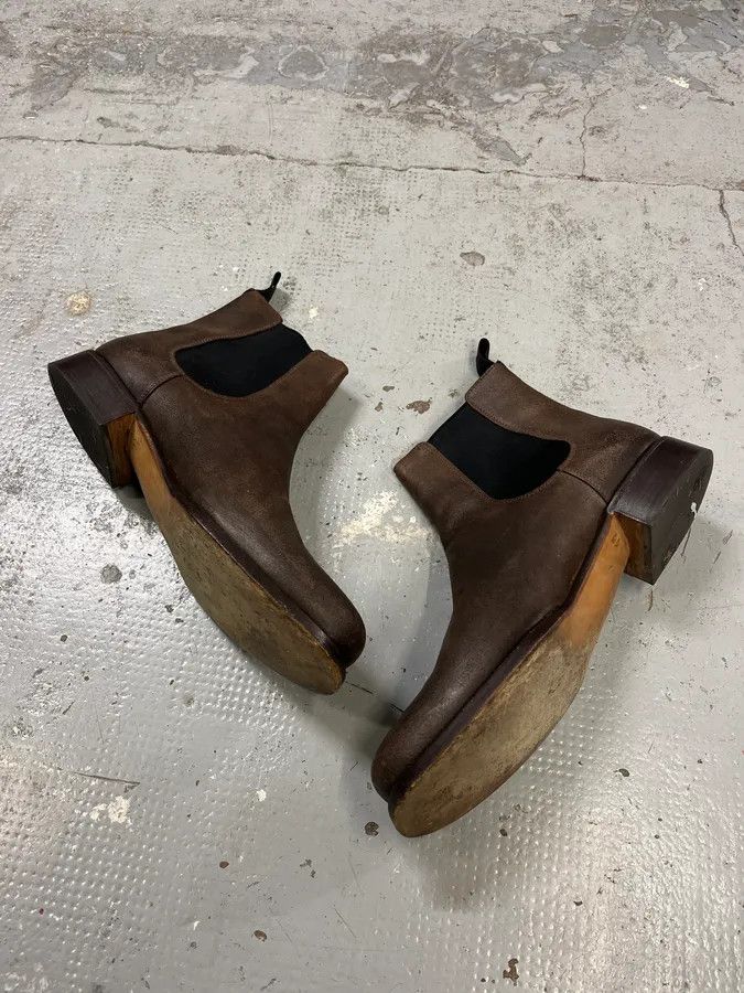 Prada 2000s Prada Brown Eroded Leather Boots Size US 13 / EU 46 - 3 Thumbnail