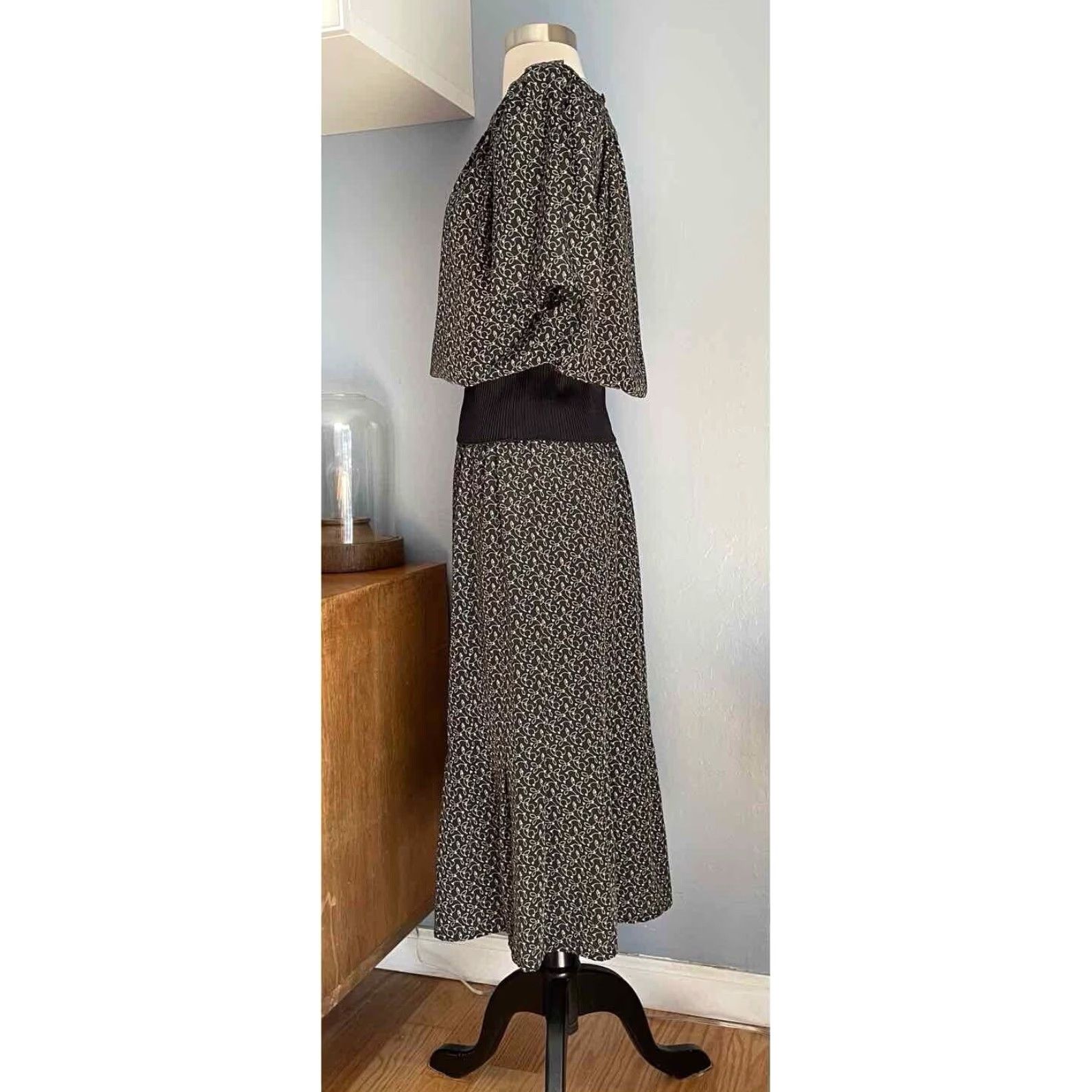 Liz Claiborne VINTAGE Liz Claiborne Blouse & Skirt Set Womens 2 Piece 8 Black Cream 80s Secretary Career Size M / US 6-8 / IT 42-44 - 3 Thumbnail