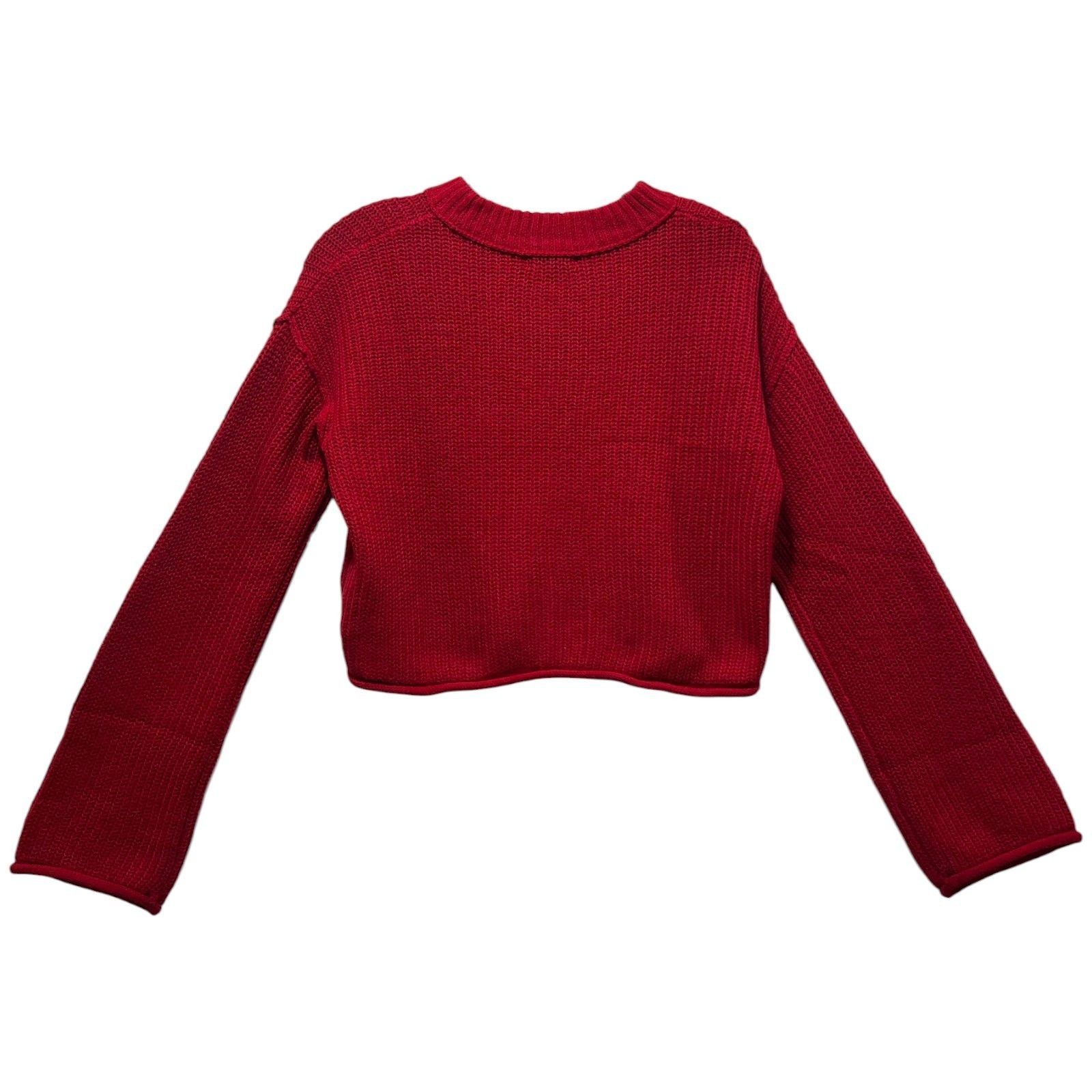 Other Wild Fable - Women's Cropped Long Sleeve Sweater - Red - Ext Size XS / US 0-2 / IT 36-38 - 2 Thumbnail