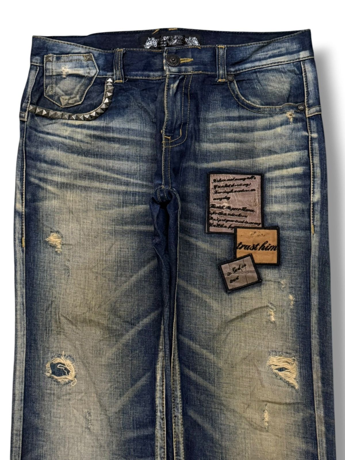 Japanese Brand Vintage Red Pepper Japan & Co | Y2K Heavy Fade Studded | W35 Size US 35 - 4 Thumbnail