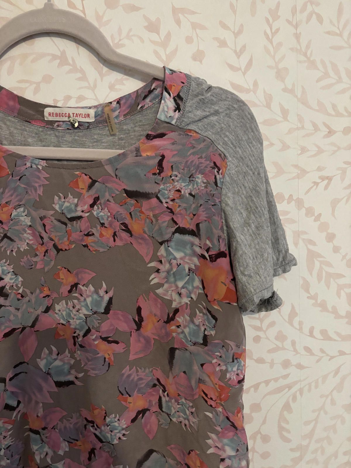 Other Rebecca Taylor Floral Print 100% Silk Short Sleeve Top Size M / US 6-8 / IT 42-44 - 5 Thumbnail